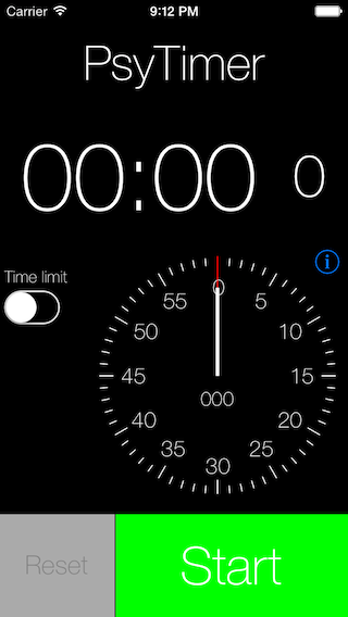 Screenshot of iPhone PsyTimer stopwatch