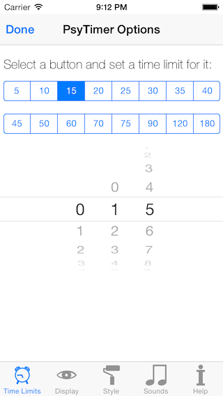 Screenshot of iPhone PsyTimer stopwatch