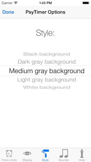 Screenshot of iPhone PsyTimer stopwatch