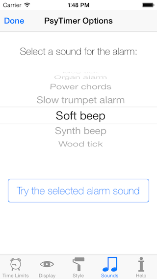 Screenshot of iPhone PsyTimer stopwatch